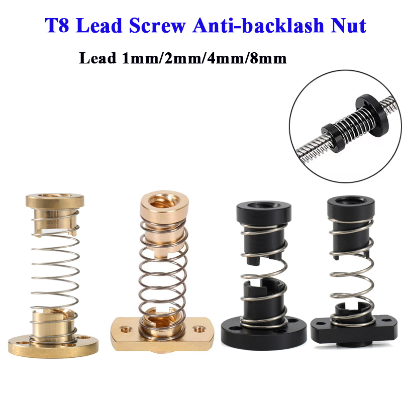Lead Screw 8Mm - T8 สกรูตะกั่ว Anti-backlash Nut ทองเหลือง/POM ฤดูใบไม้ผลิ