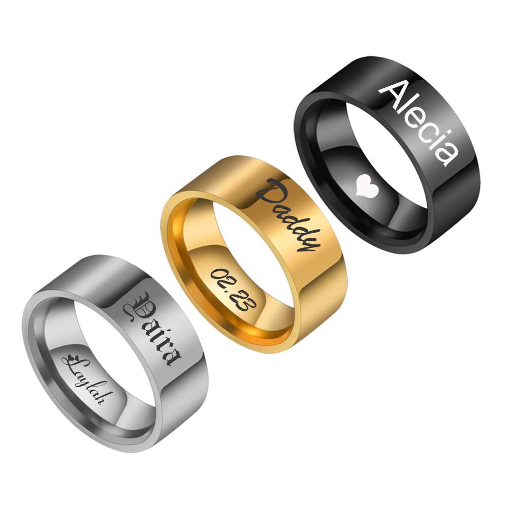 Coupling 8Mm - แหวนสลักชื่อและวันที่แบบเฉพาะตัว ขนาด 8 มม. สไตล์พังก์ สำหรับคู่รัก