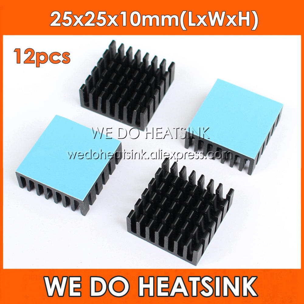 Aluminium Extrusion - เราฮีทซิงค์ 12pcs 25x25x10 มม.สูงหม้อน้ำความร้อนฮีทซิงค์ Cooler สีดำสำหรับแพ็คเกจ